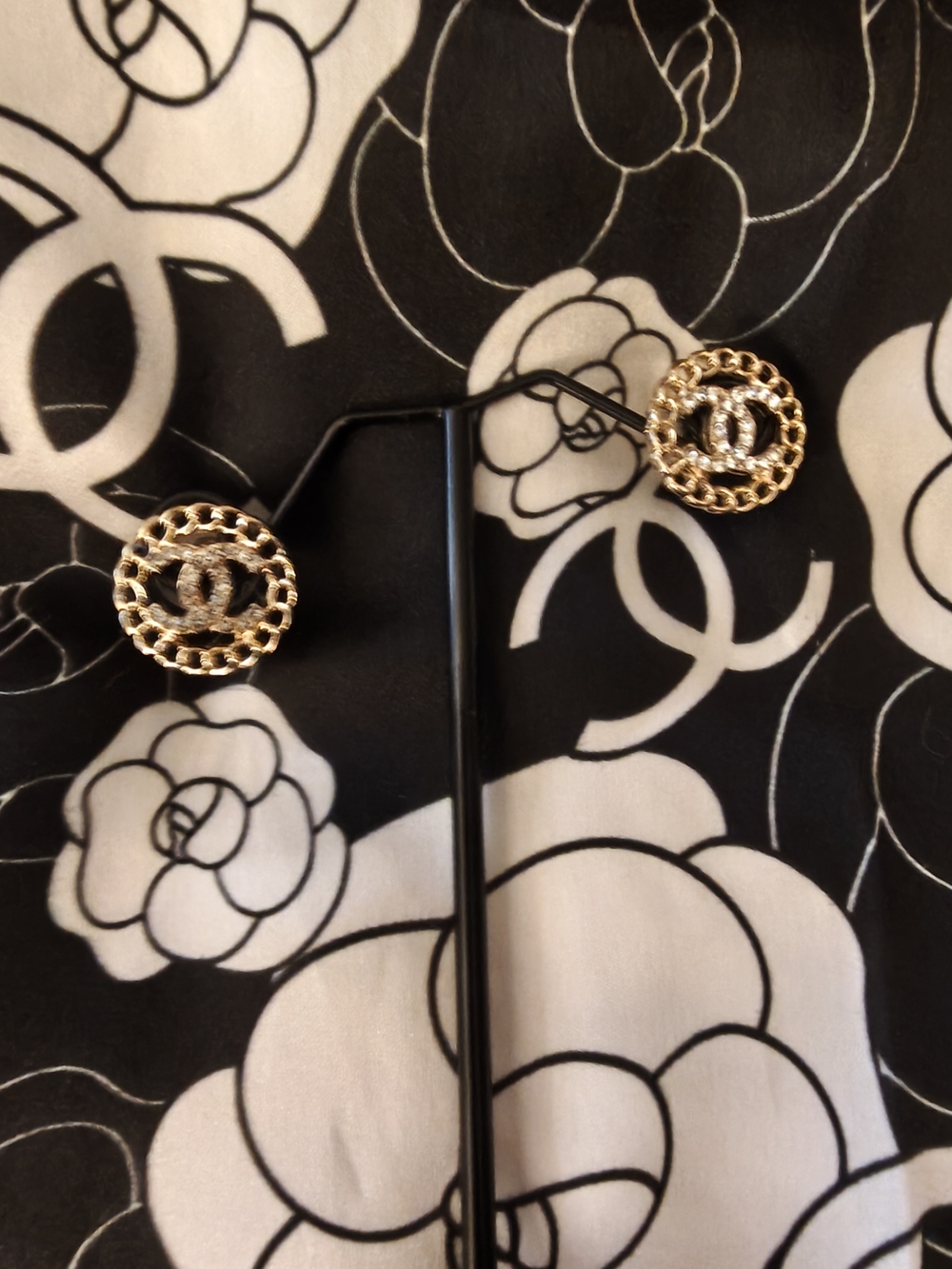 Gold Chain-Frame Logo Crystal Stud Earrings
